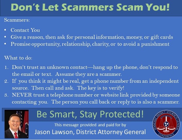 SCAMSTOP! D.A. and Sheriff’s Office Team Up to Prevent Scams Through Media and Magnets